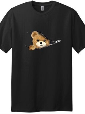 Zipper Teddy Bear Shirt Cute Graphic Tee Aesthetic Streetwear Unisex